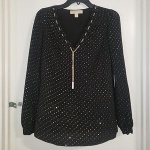 Michael Kors Black Long-Sleeved Chiffon Blouse, XS